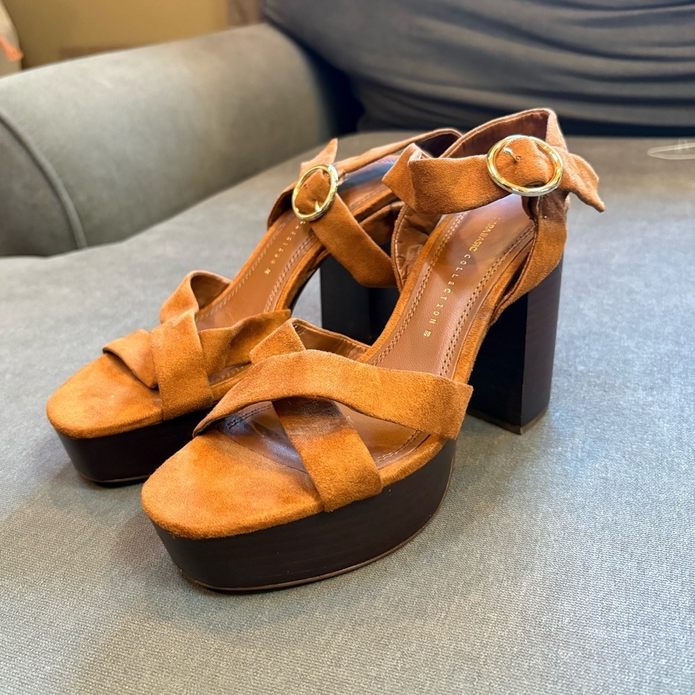 Zara Basic Collection Brown Block Chunky Heeled Sandals Size 7.5